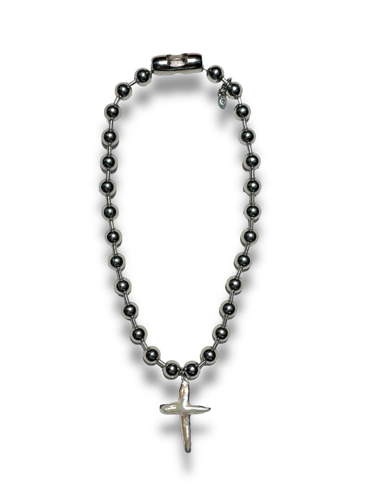 METAL PEARL CROSS NECKLACE